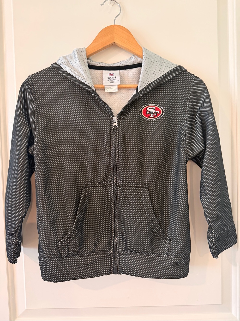 San Francisco 49ers NFL Team Apparel Kids Small 6/7 Black Full Zip Mesh Hoodie
